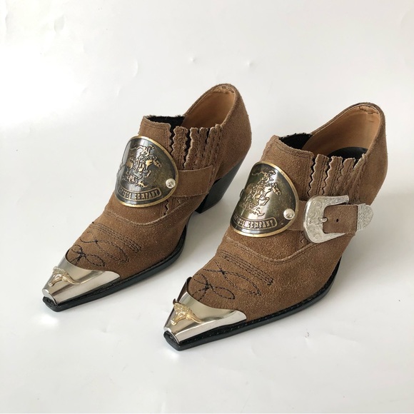 Marley of London Shoes - Marley of London Brown Suede Metal Snip Toe Booties (RARE Vintage)